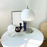 Minimalist Glass Dome Shade Nickel Bedside Table Lamp Image - 6