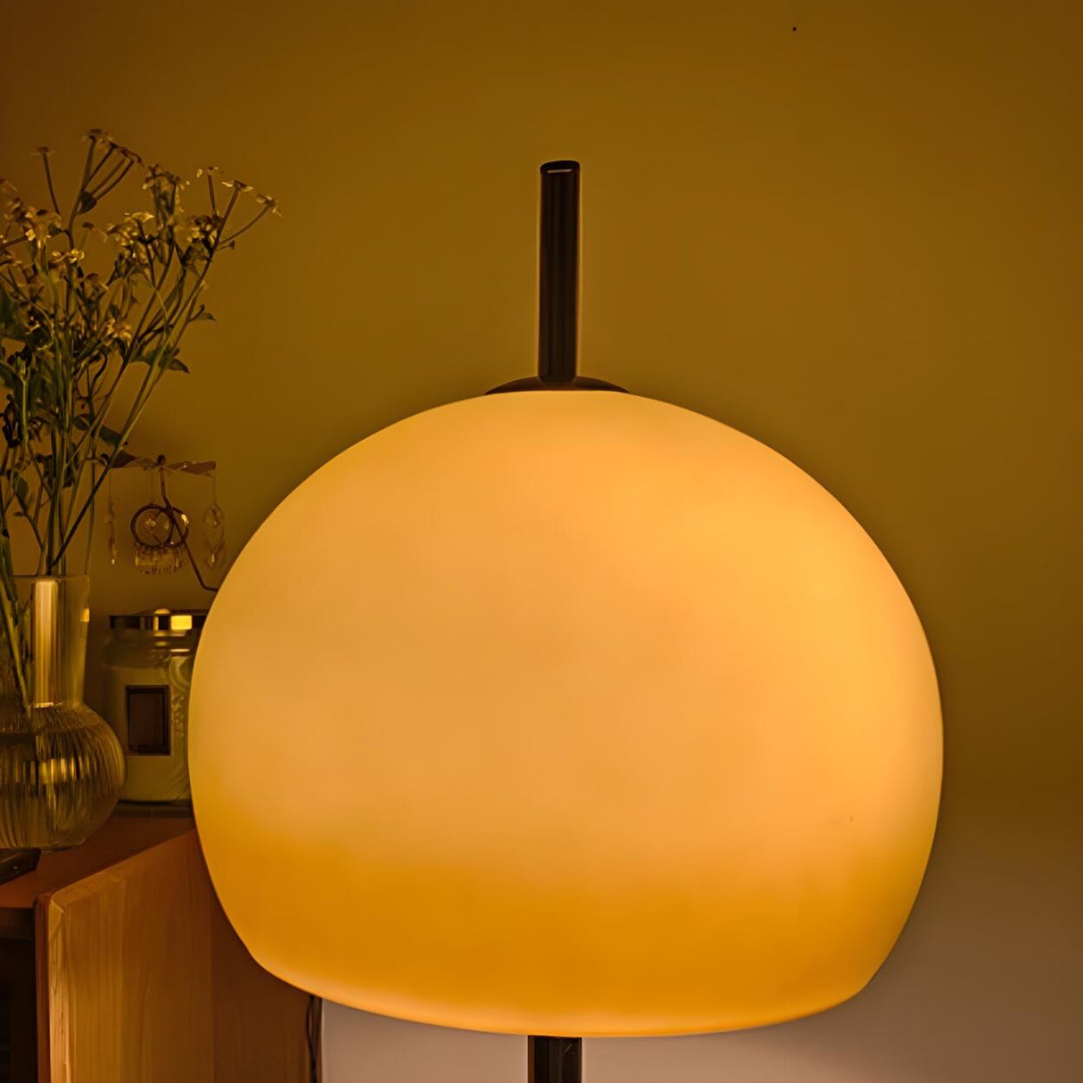 Minimalist Glass Dome Shade Nickel Bedside Table Lamp Image - 9