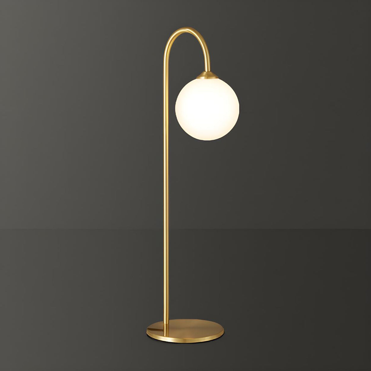 Minimalist Glass Globe Shade Curved Brass Table Lamp Image - 7