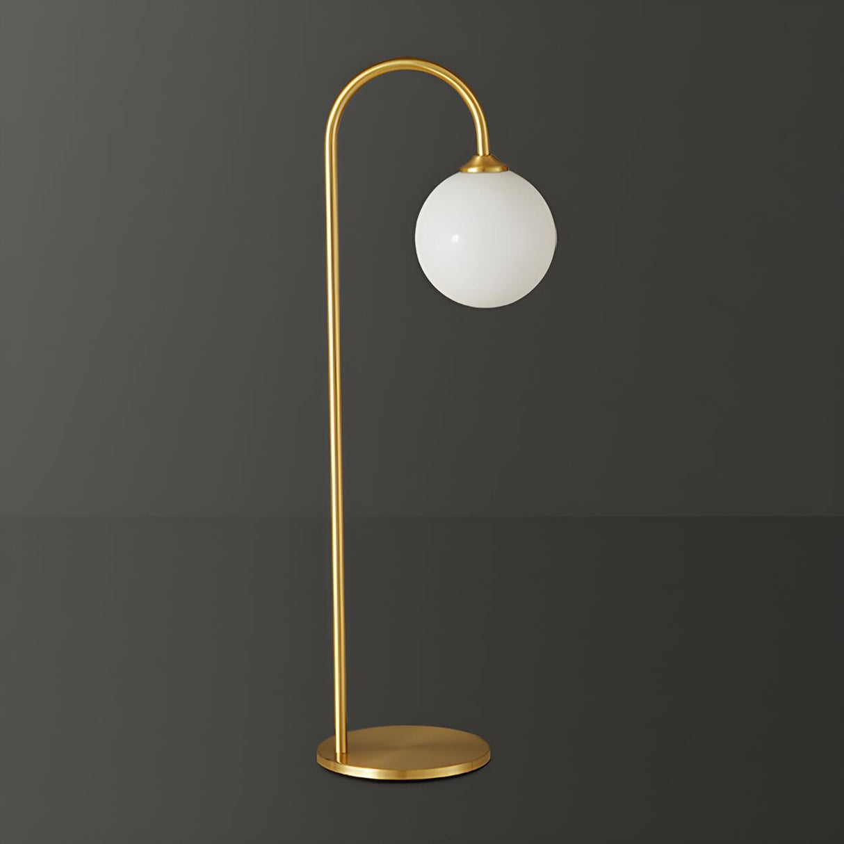 Minimalist Glass Globe Shade Curved Brass Table Lamp Image - 8