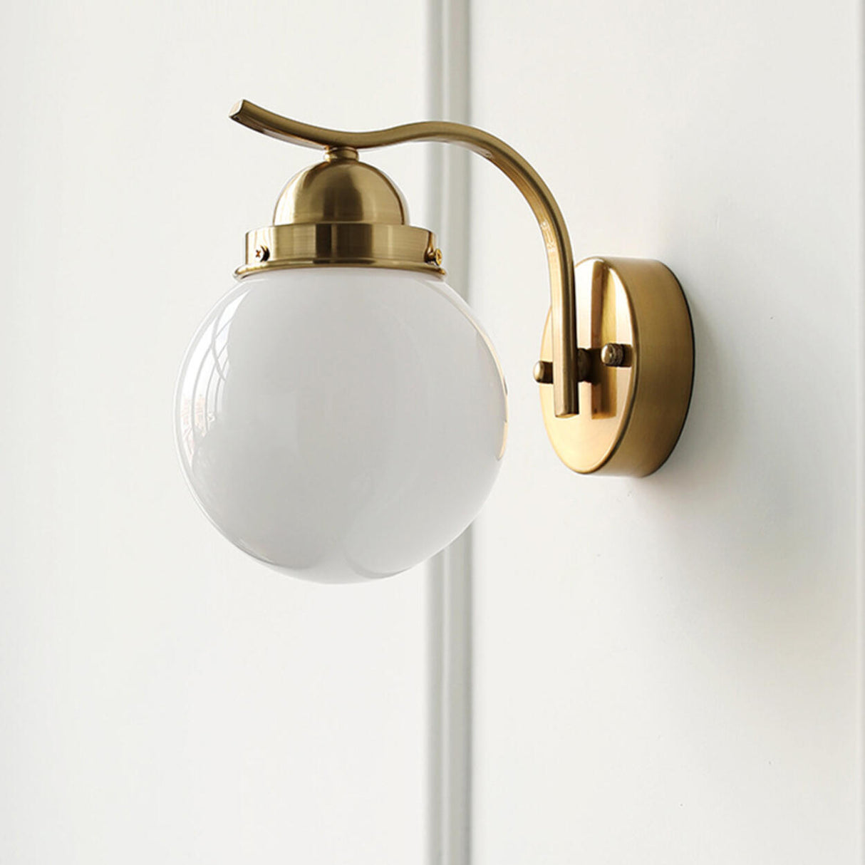 Minimalist Globe Glass Shade Brass Metal Wall Sconce Image - 16