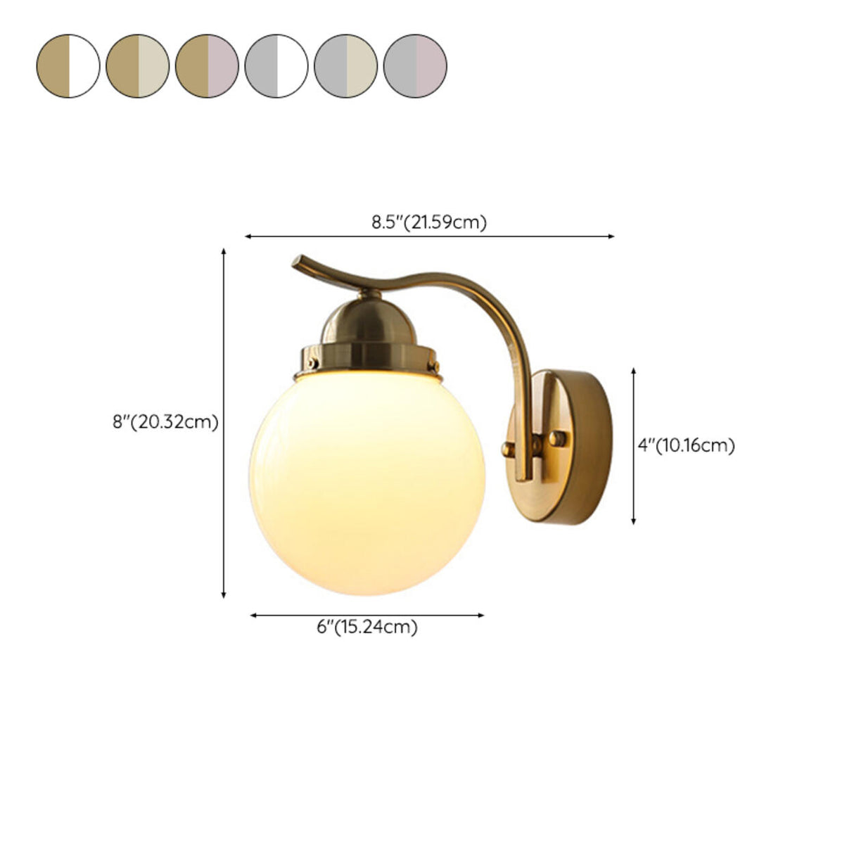 Minimalist Globe Glass Shade Brass Metal Wall Sconce 