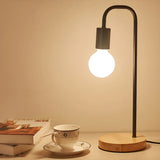 Minimalist Globe Shade Wood Base Black Metal Table Lamp Image - 16