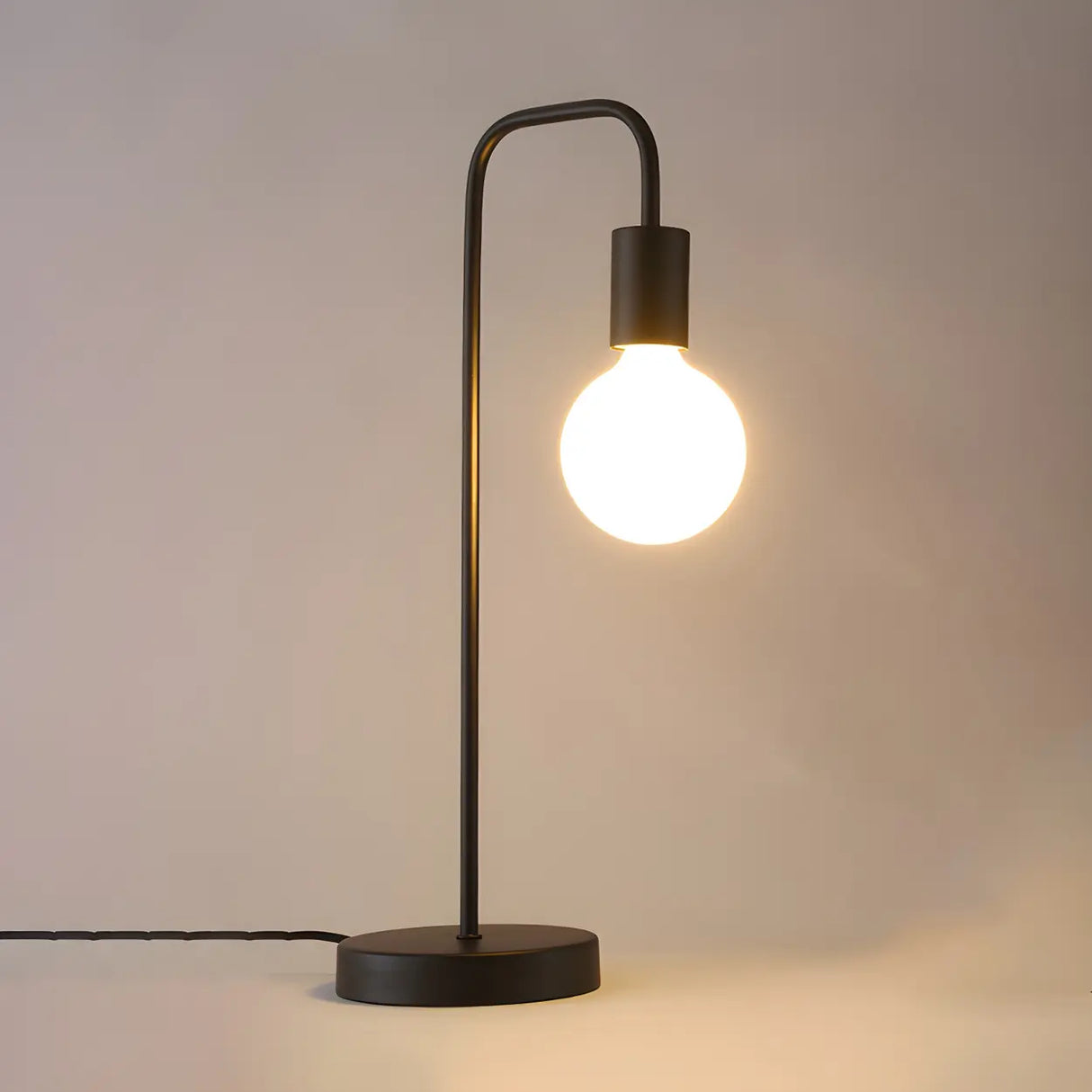 Minimalist Globe Shade Wood Base Black Metal Table Lamp Image - 9