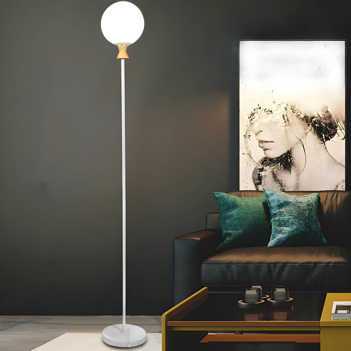 Minimalist Gold Base and Globe Glass Floor Lamp Image - 3