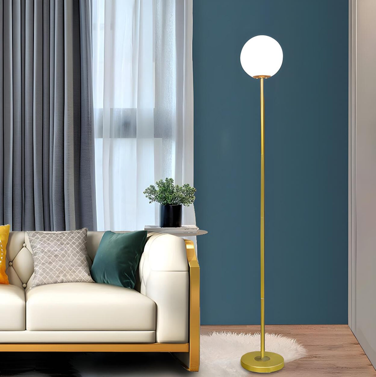 Minimalist Gold Base and Globe Glass Floor Lamp Image - 8