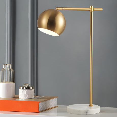 Minimalist Gold Brass Dome Round Marble Base Table Lamp Image - 1