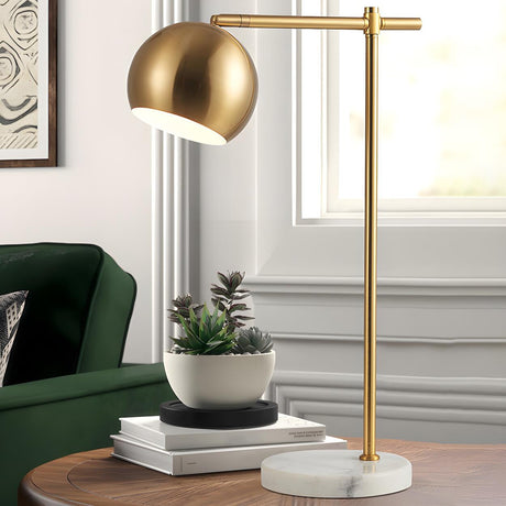 Minimalist Gold Brass Dome Round Marble Base Table Lamp Image - 2