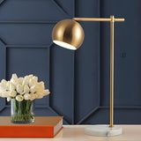 Minimalist Gold Brass Dome Round Marble Base Table Lamp Image - 3