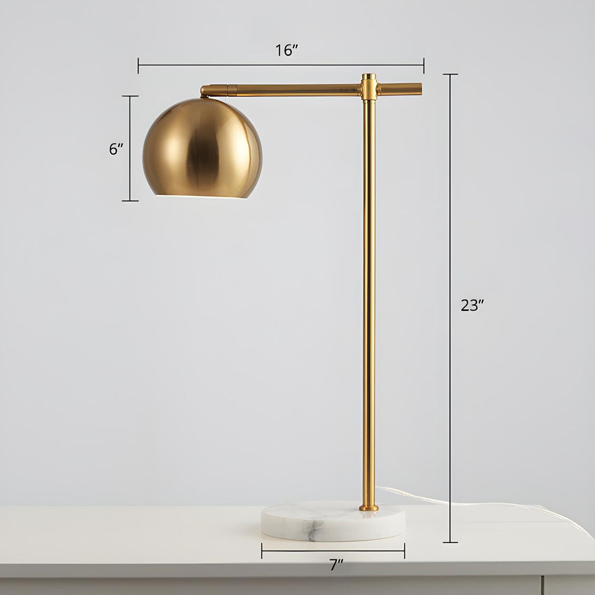 Minimalist Gold Brass Dome Round Marble Base Table Lamp 