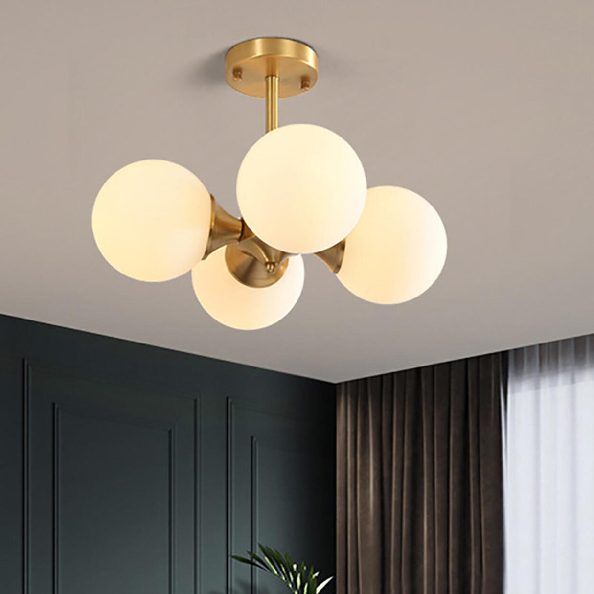 Minimalist Gold Globe Semi-Flush Mount Light 4-Light Image - 2