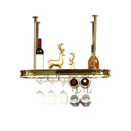 Minimalist Gold Oval Metal Hanging Bar Stackable Wine Rack Image - 2