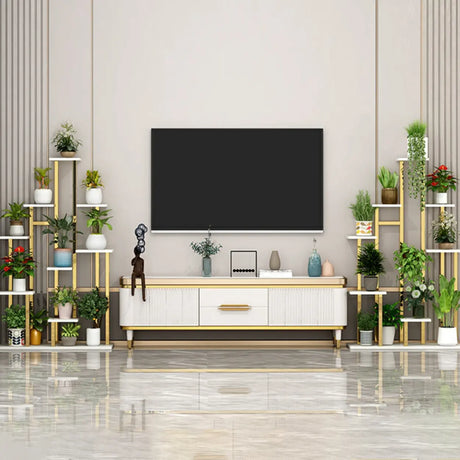 Minimalist Gold Solid Wood Multi-Tier Floor Plant Stand Image - 1