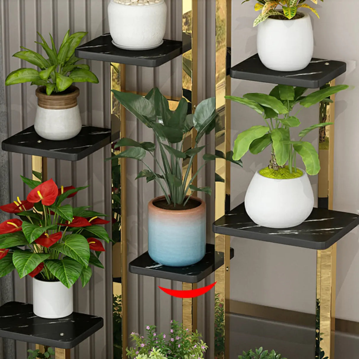 Minimalist Gold Solid Wood Multi-Tier Floor Plant Stand Image - 8