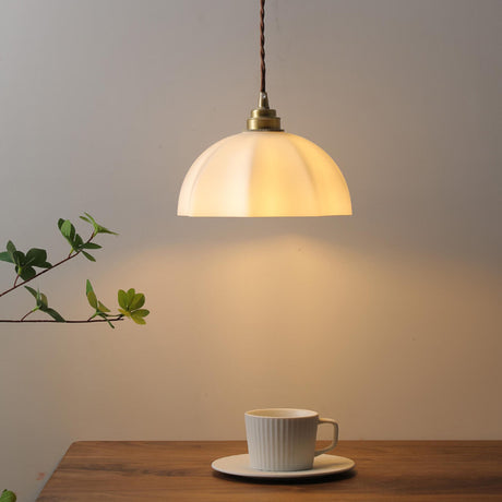 Minimalist Gold White Glass Dome Pendant Light Image - 1