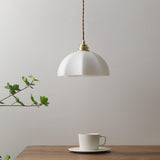 Minimalist Gold White Glass Dome Pendant Light Image - 2