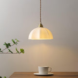 Minimalist Gold White Glass Dome Pendant Light Image - 3