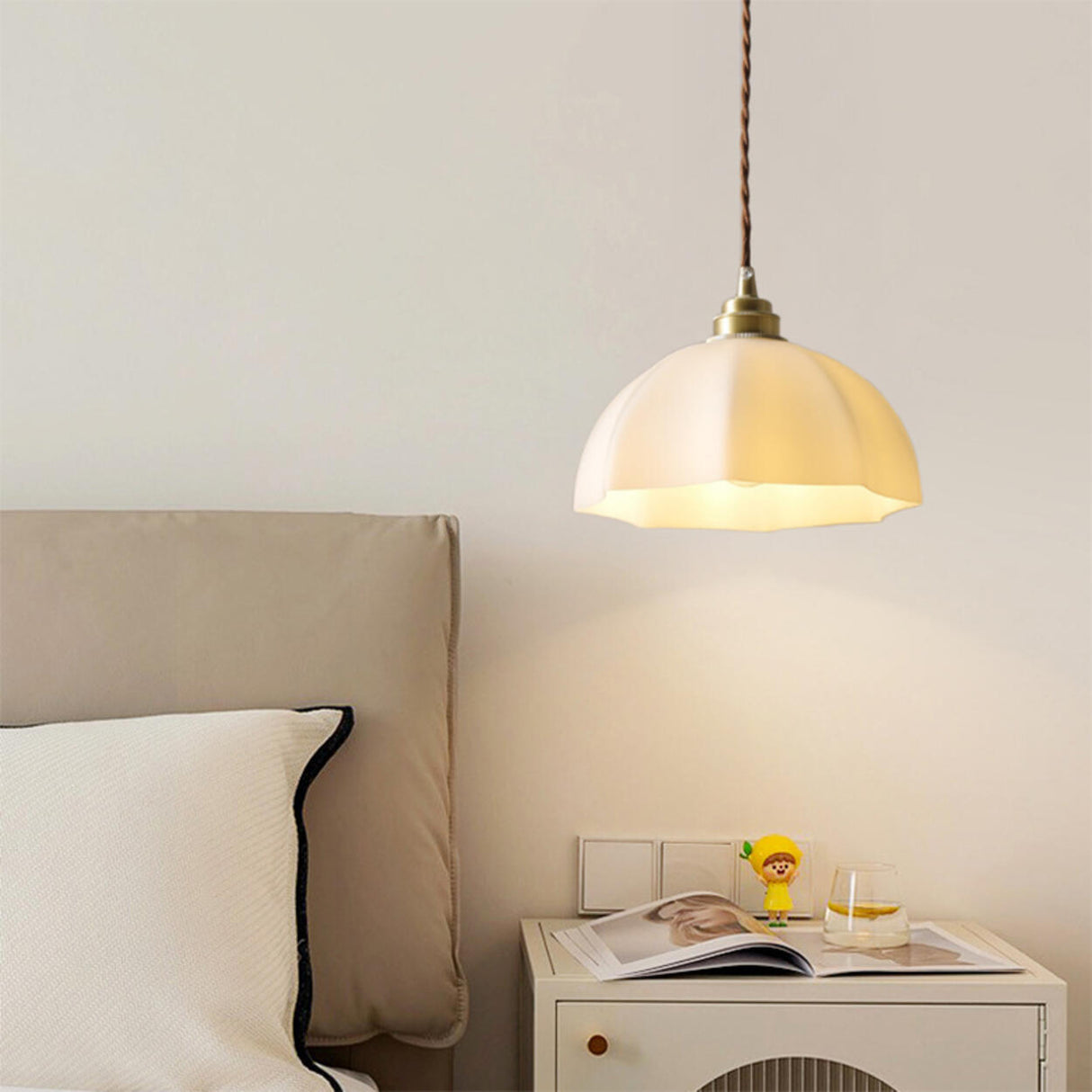 Minimalist Gold White Glass Dome Pendant Light Image - 9