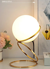 Minimalist Golden Ring Milky Glass Globe Table Lamp Image - 10