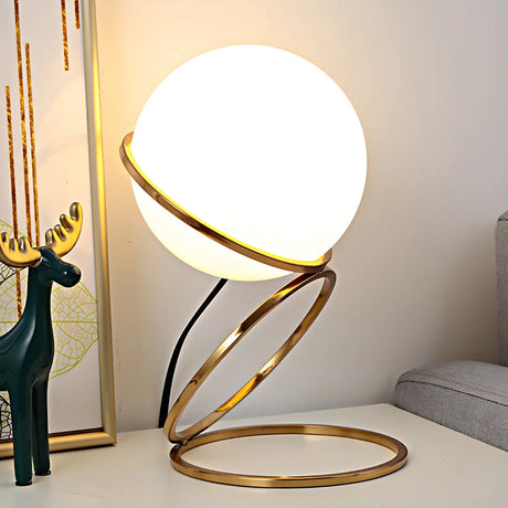 Minimalist Golden Ring Milky Glass Globe Table Lamp Image - 2