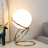 Minimalist Golden Ring Milky Glass Globe Table Lamp Image - 3