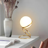 Minimalist Golden Ring Milky Glass Globe Table Lamp Image - 4