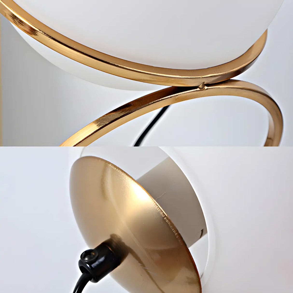 Minimalist Golden Ring Milky Glass Globe Table Lamp Image - 7