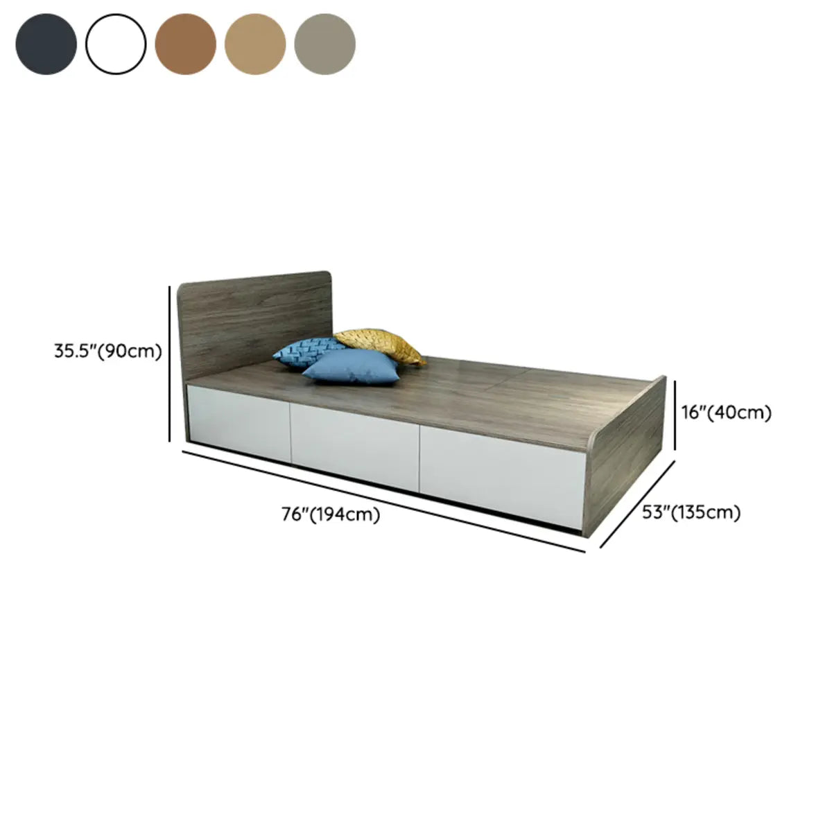 Minimalist Gray Oak Wooden Platform Queen Storage Bed 