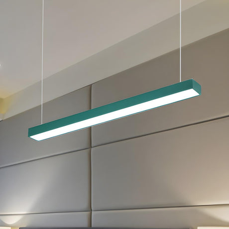 Minimalist Green Rectangular Linear Pendant Light Image - 2