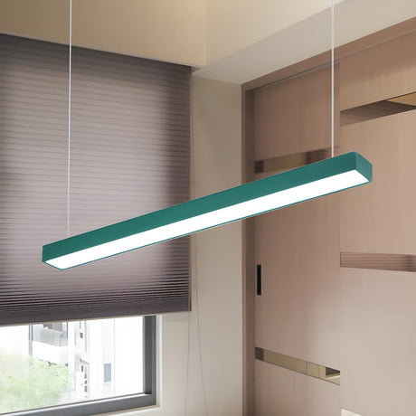 Minimalist Green Rectangular Linear Pendant Light Image - 3