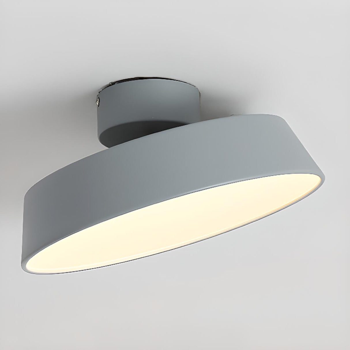 Minimalist Grey Drum Semi-Flush Mount Ceiling Light Image - 12