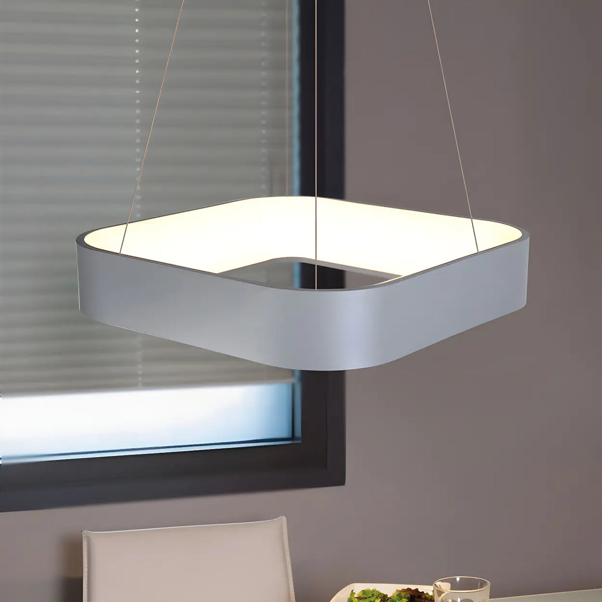 Minimalist Grey Metal Squared LED Pendant Light Image - 13