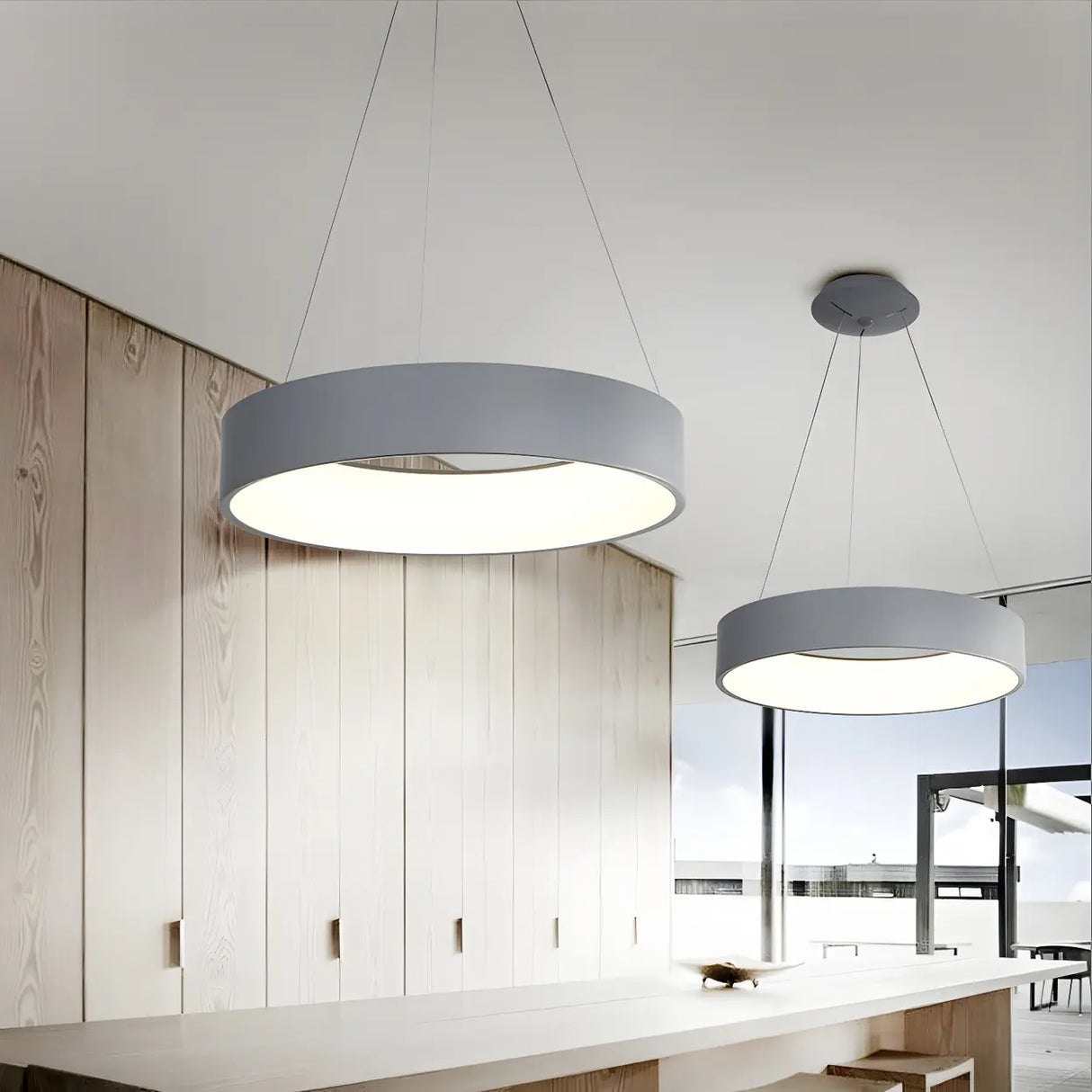 Minimalist Grey Metal Squared LED Pendant Light Image - 15