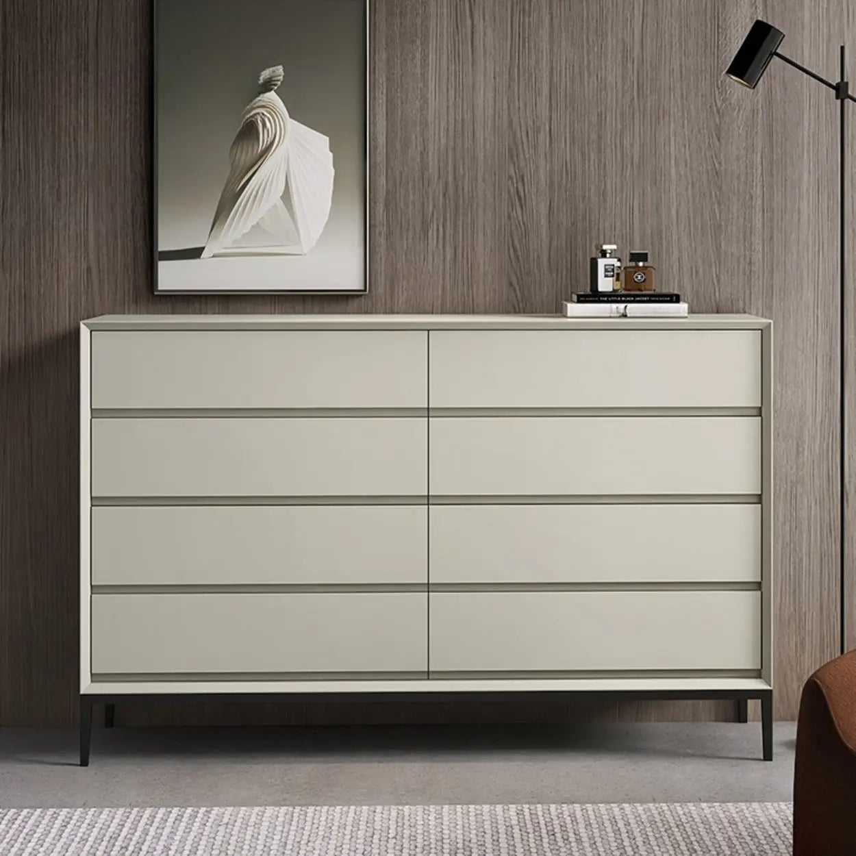 Minimalist Grey Wood Horizontal Dresser for Drawers Image - 1