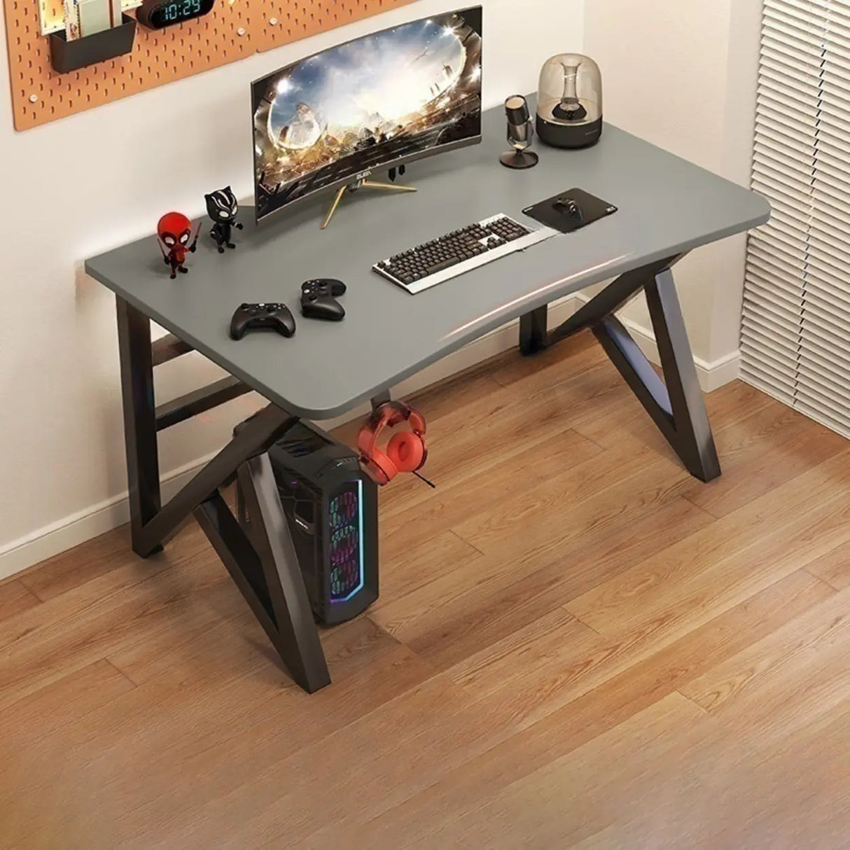 Minimalist Grey Wood Rectangular Sledge Writing Desk Image - 18