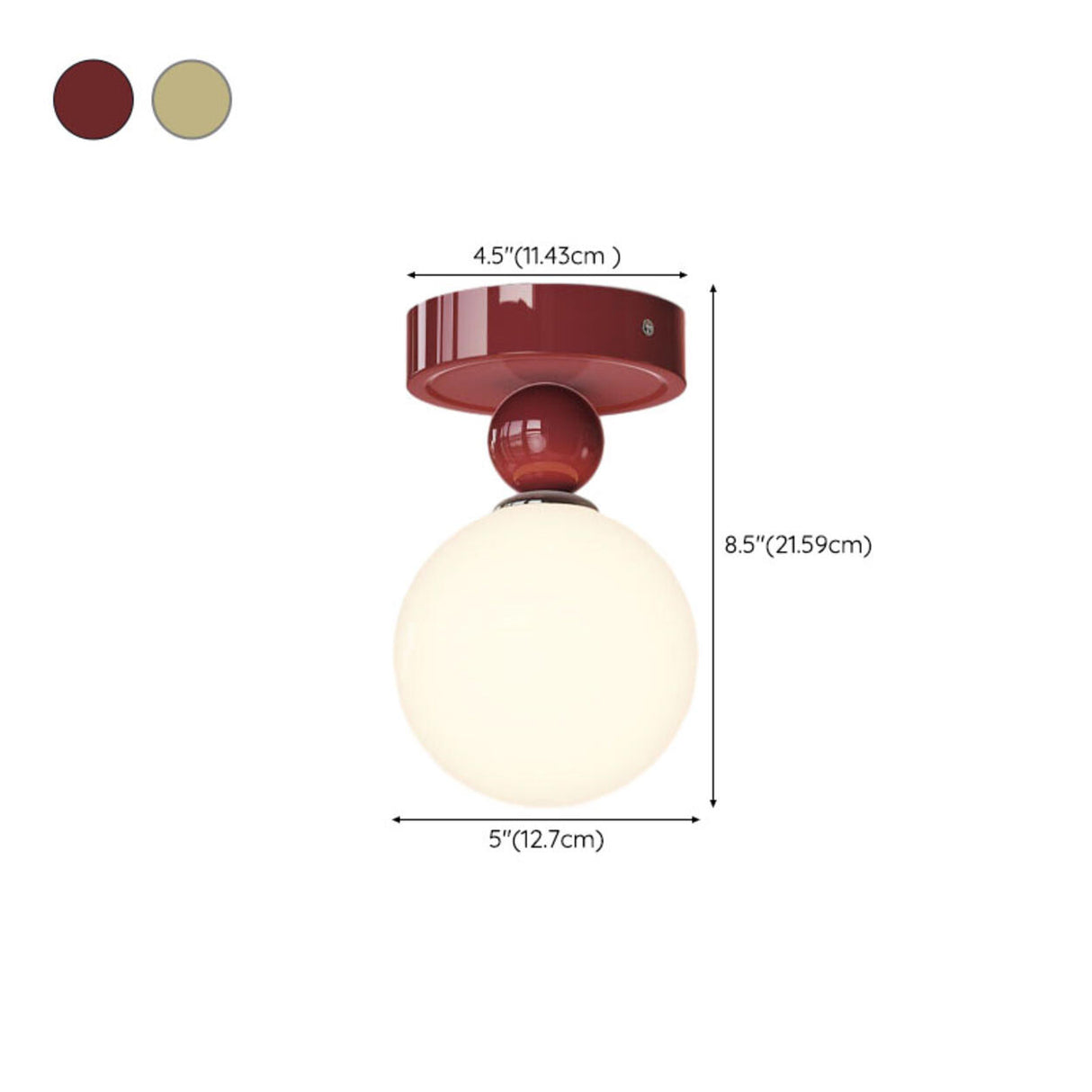 Minimalist Hallway Burgundy Globe Semi-Flush Mount Lamp 