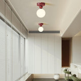 Minimalist Hallway Burgundy Globe Semi-Flush Mount Lamp Image - 2