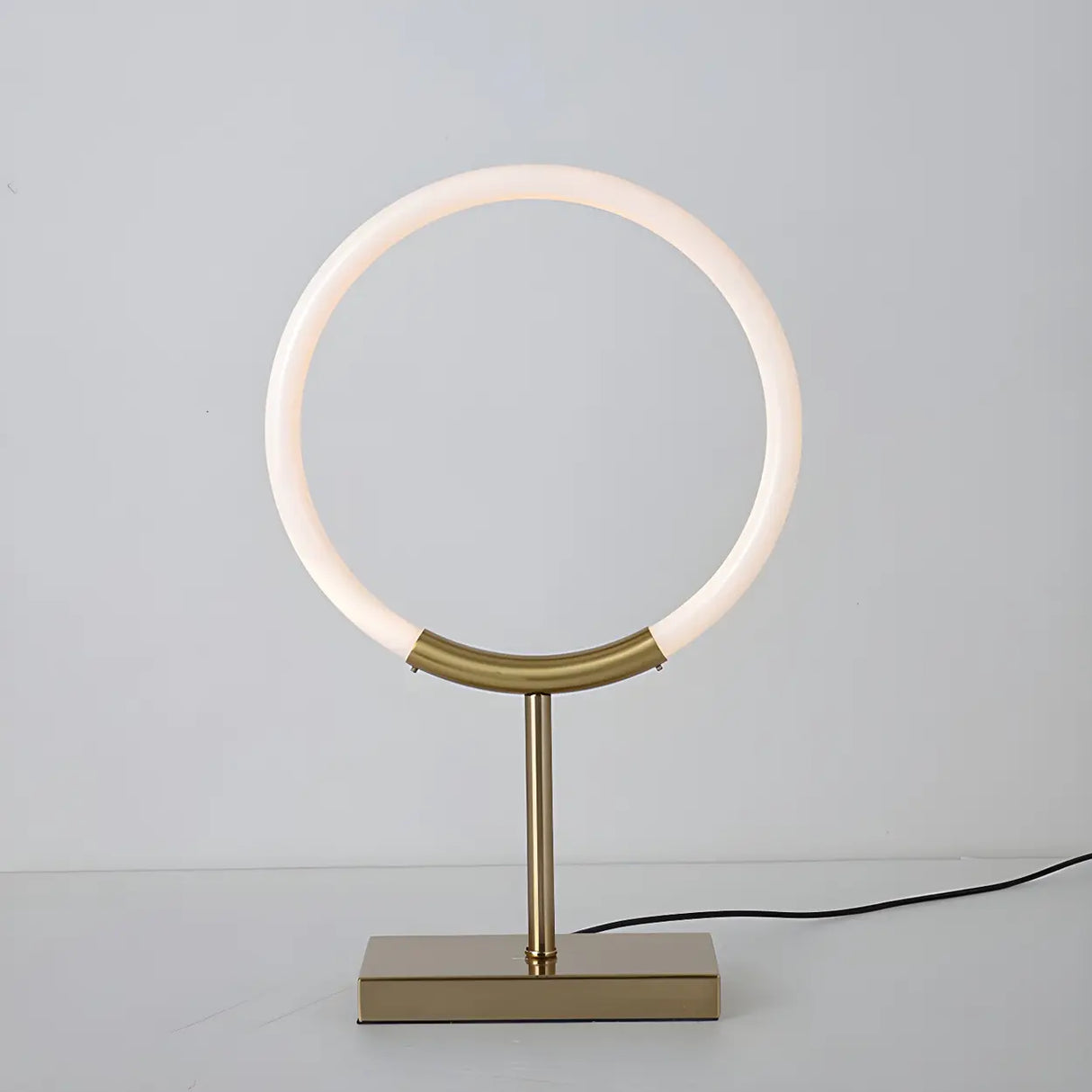 Minimalist Halo Ring Brass Base LED Bedroom Table Lamp Image - 2