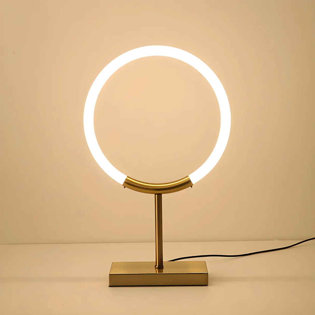 Minimalist Halo Ring Brass Base LED Bedroom Table Lamp Image - 4