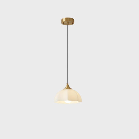 Minimalist Hemispherical White Scalloped Dome Pendant Light Image - 2