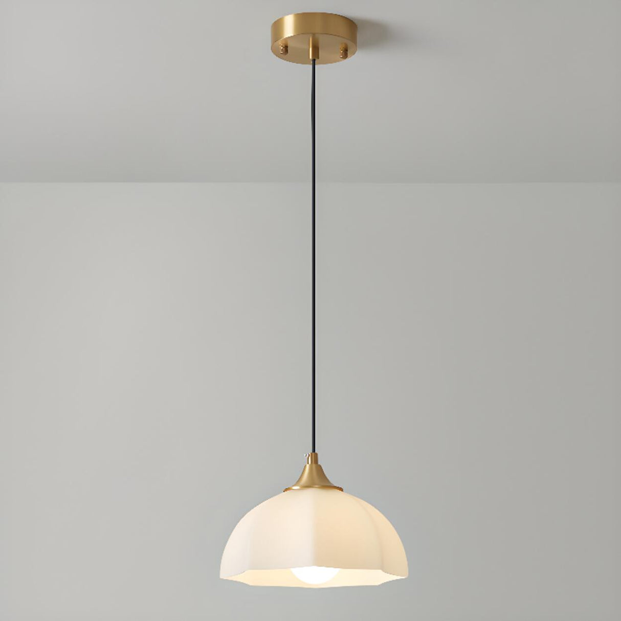 Minimalist Hemispherical White Scalloped Dome Pendant Light Image - 6