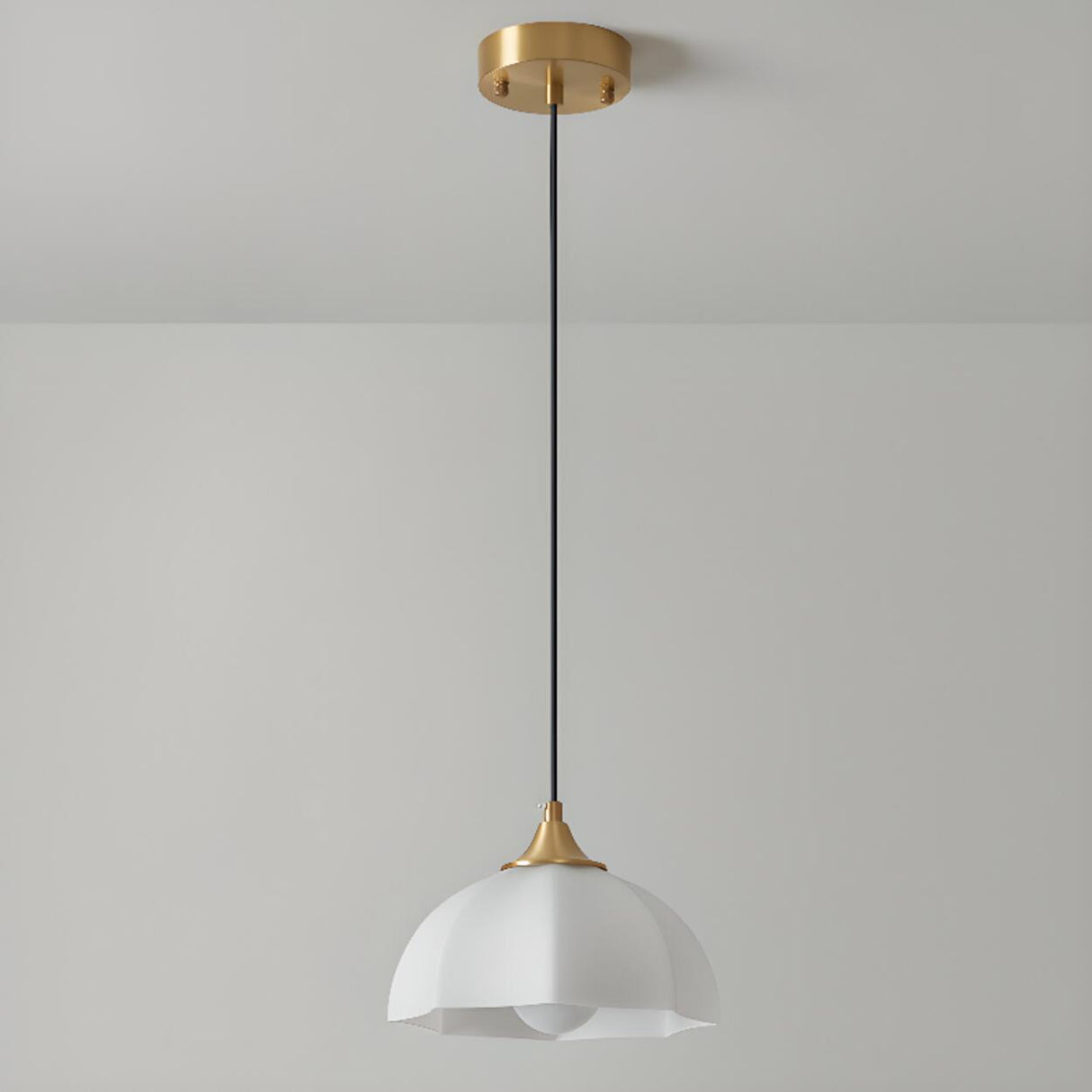 Minimalist Hemispherical White Scalloped Dome Pendant Light Image - 7