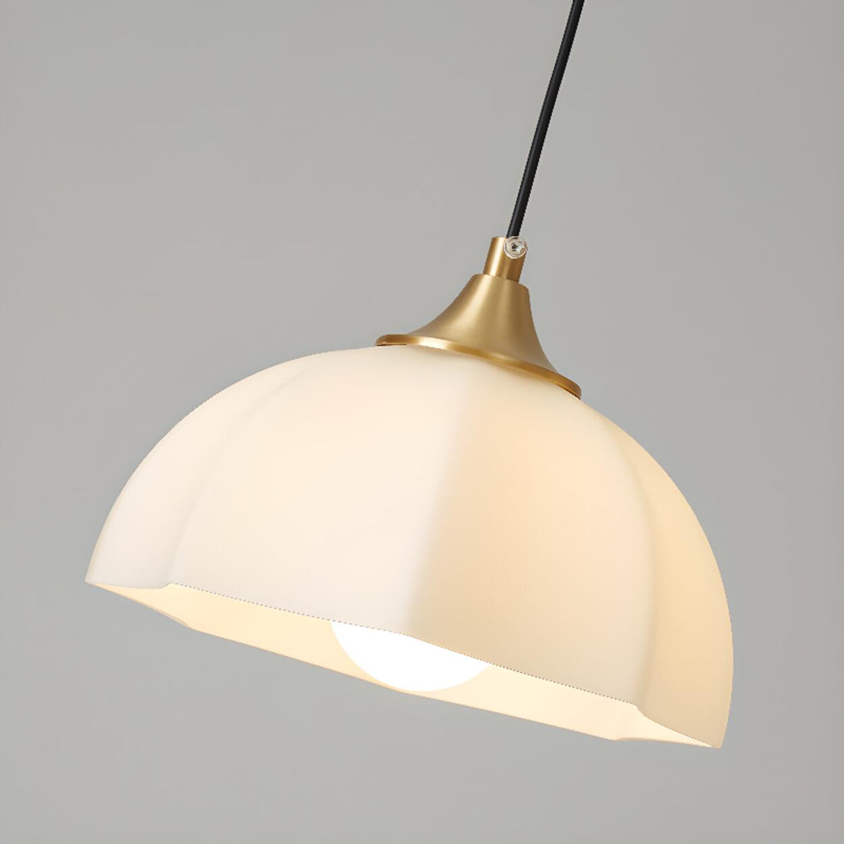 Minimalist Hemispherical White Scalloped Dome Pendant Light Image - 9