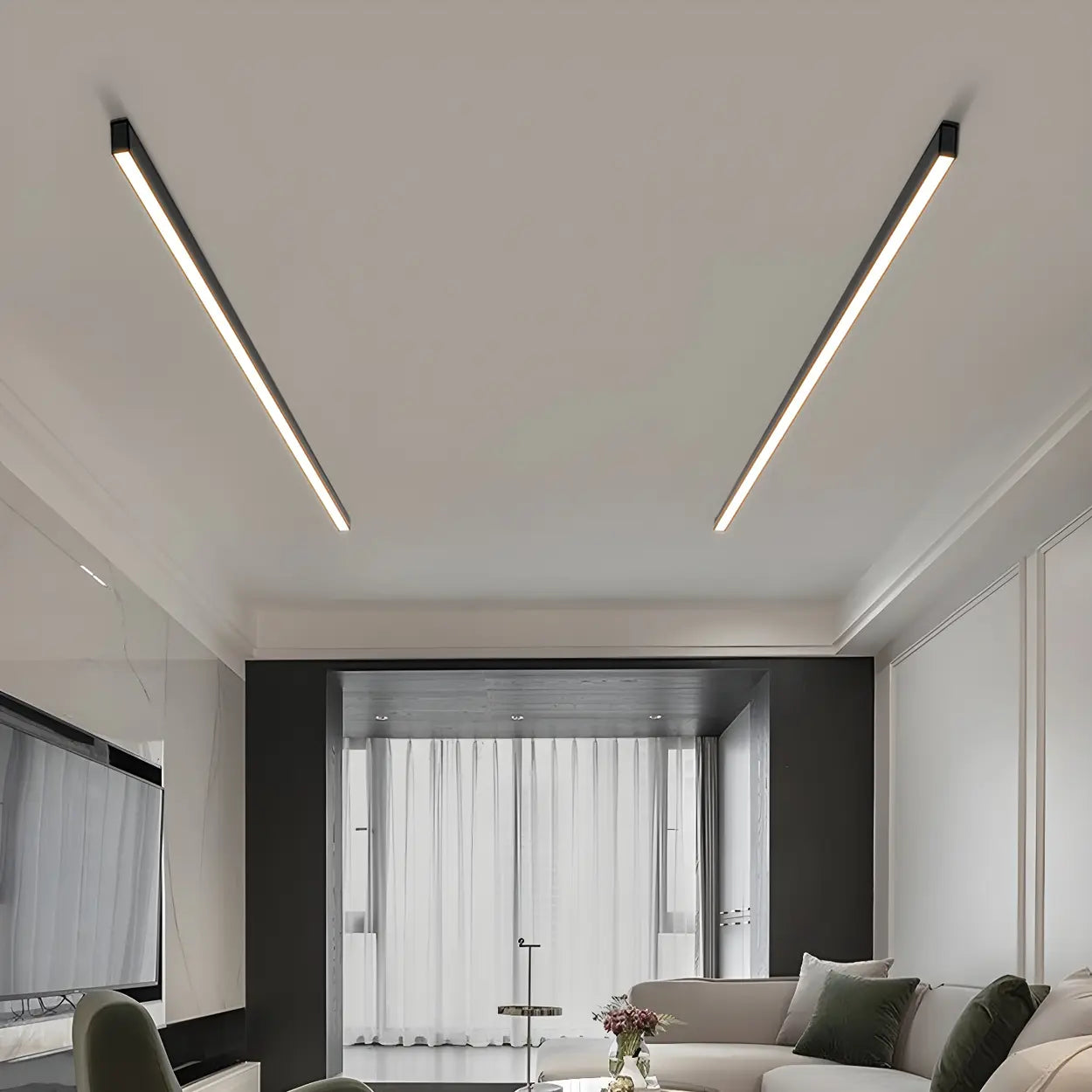 Minimalist Large Black Linear LED Flush Mount Light Image - 1