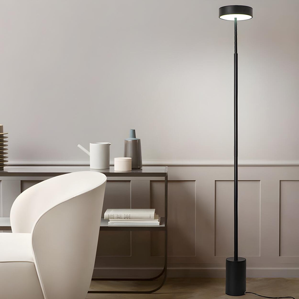 Minimalist LED Cylindrical Base Peak Floor Lamp Image - 6