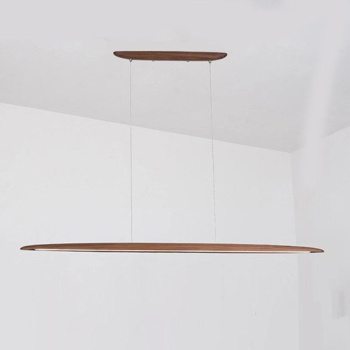 Minimalist LED Geometric Wood Island Hanging Light Image - 5