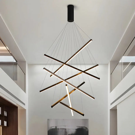 Minimalist Linear Acrylic Living Room Black Chandelier Image - 2