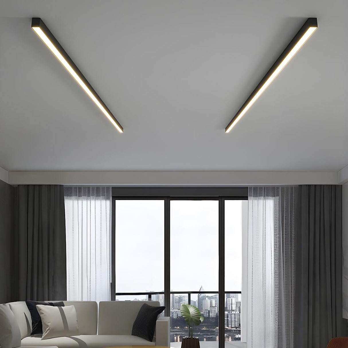 Minimalist Linear Black LED Flush Mount Ceiling Light Image - 4