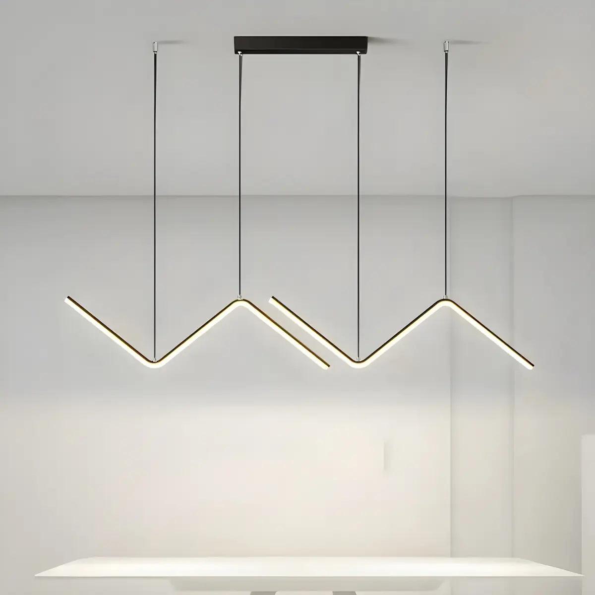 Minimalist Linear Z Shape Black Dining Room Pendant Light Image - 1