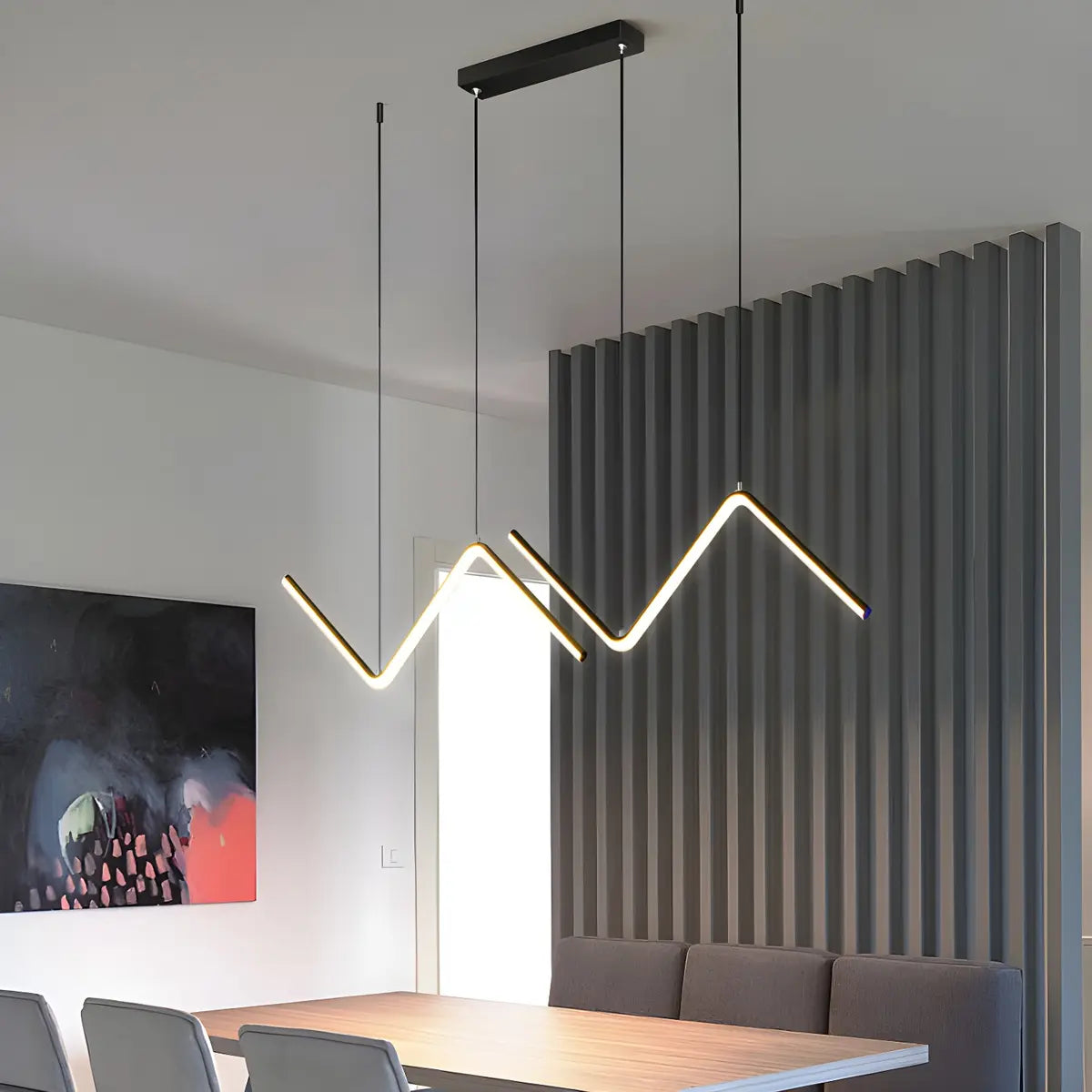 Minimalist Linear Z Shape Black Dining Room Pendant Light Image - 14